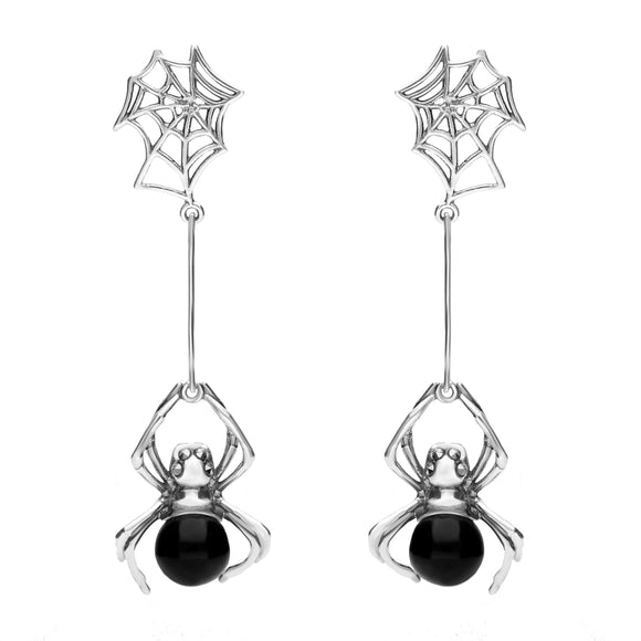 Sterling Silver Whitby Jet and Marcasite Spider Drop Earrings E2332