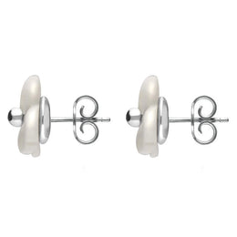 Sterling Silver White Agate Clover Tuberose Stud Earrings, E2159