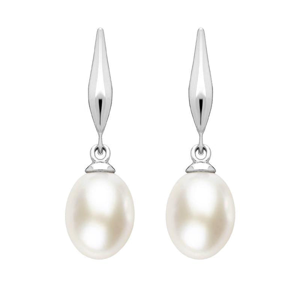 Sterling Silver White Pearl Drop Earrings, E1352.
