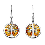 Sterling Silver Yellow Gold Plated Amber Large Round Tree of Life Two Piece Set S063