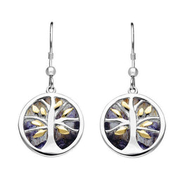Sterling Silver Yellow Gold Plate Blue John Medium Round Tree of Life Two Piece Set S065
