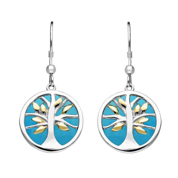 Sterling Silver Yellow Gold Plated Turquoise Large Round Tree of Life Two Piece Set S063