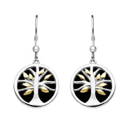 Sterling Silver Yellow Gold Plated Whitby Jet Large Round Tree of Life Two Piece Set