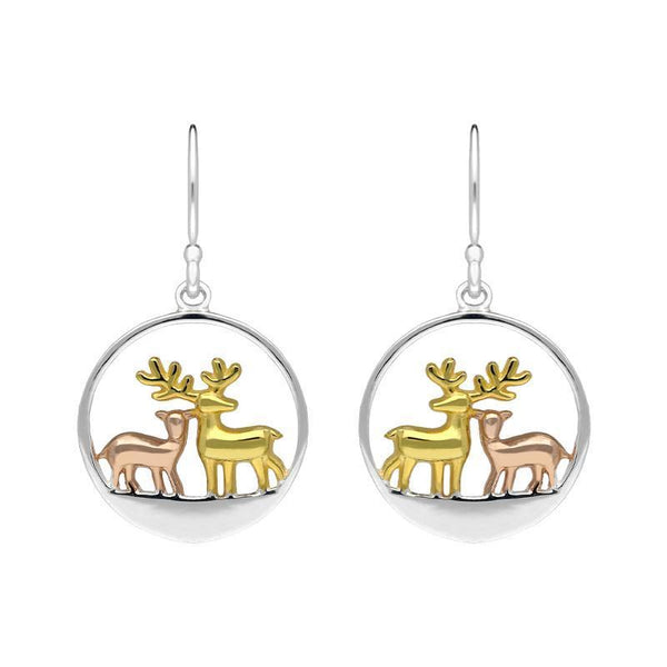 Sterling Silver Gold Reindeer Face Hook Earrings E2472