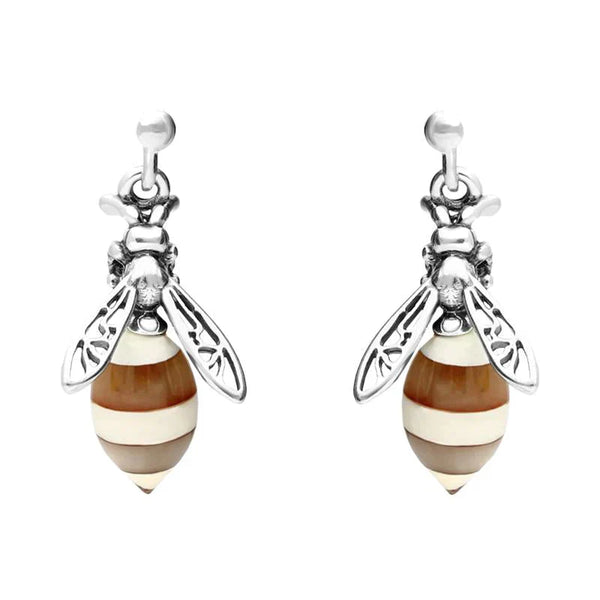 Sterling Silver Amber Small Bee Drop Earrings E2423