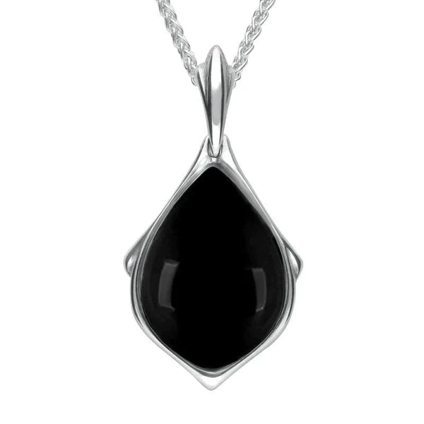 Sterling Silver Whitby Jet Framed Pear Necklace P2171 