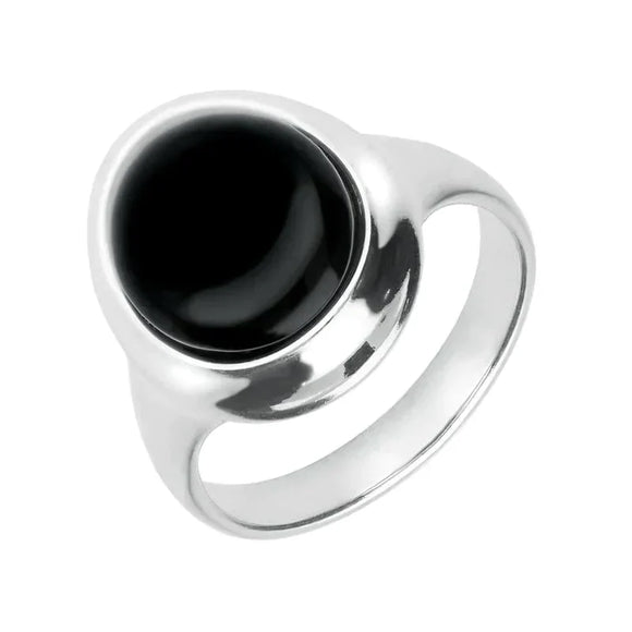 Sterling Silver Whitby Jet Oval Framed Ring R918