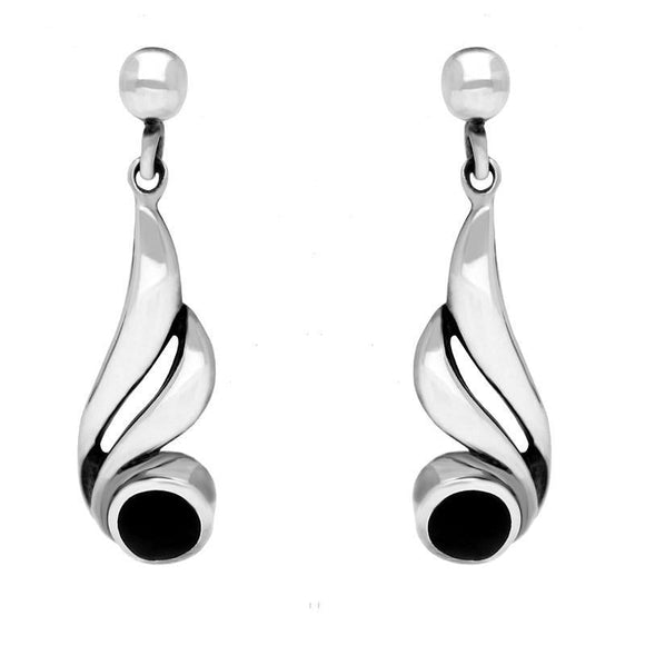 Sterling Whitby Jet Double Twist Drop Earrings. E077. 