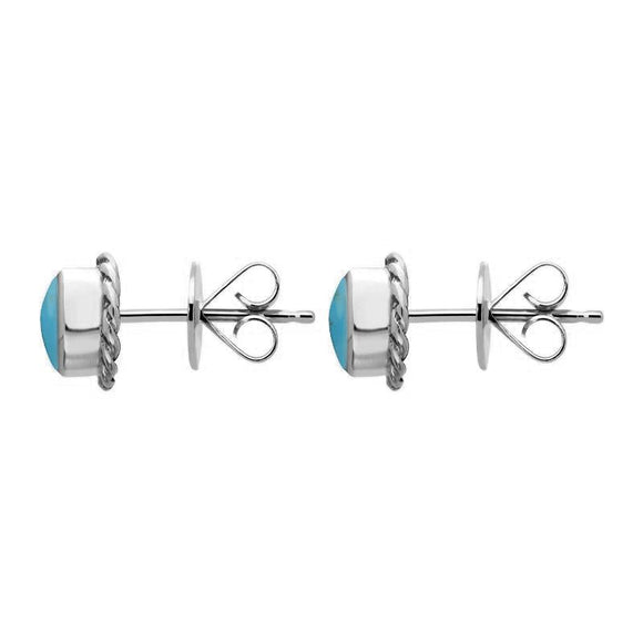 Sterling Silver Turquoise Round Twist Edge Stud Earrings. E134_2