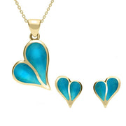 9ct Yellow Gold Turquoise Split Heart Two Piece Set