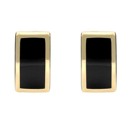 00066761 C W Sellors 9ct Yellow Gold Whitby Jet Curved Oblong Stud Earrings. E819