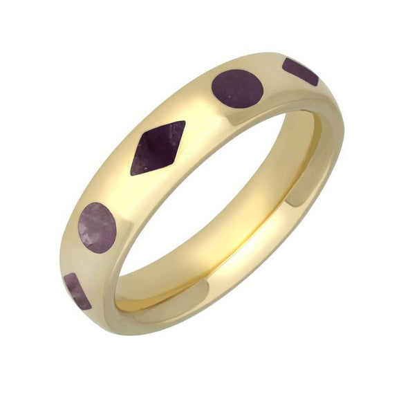 00133129 C W Sellors 9ct Yellow Gold Blue John Diamond Dot Pattern Wedding Band Ring, R584.
