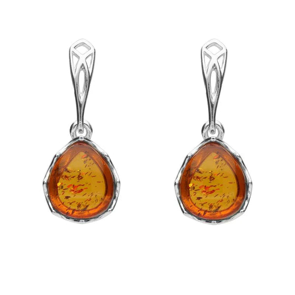 00121860 C W Sellors Silver And Amber Pierced Side Pear Drop Earrings. E2054