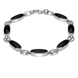 00087518 Sterling Silver Whitby Jet Long Oval Bracelet. B187