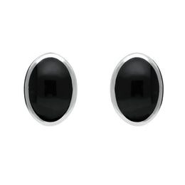 00069563 C W Sellors Silver Whitby Jet Oval Stud Earrings, E098