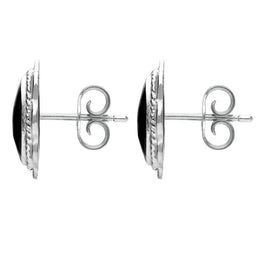 00069558 C W Sellors Sterling Silver Whitby Jet Large Rope Oval Frill Stud Earrings, E079.