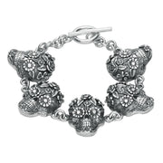 00146334 C W Sellors Silver Day Of The Dead 5 Skull Bracelet, B1093.