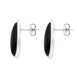 00080008 C W Sellors Sterling Silver Whitby Jet Leaf Shape Stud Earrings, E1306.
