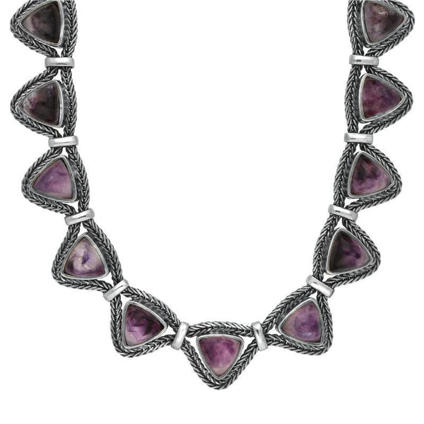 Sterling Silver Blue John Foxtail Triangular Seventeen Stone Necklace. n965.