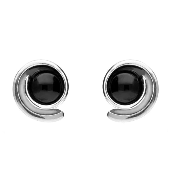 C W Sellors Silver And Whitby Jet Small Swirl Stud Earrings,  E1576.