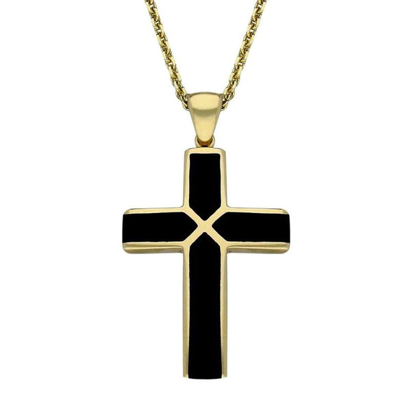 Whitby Jet Pendant Cross Large 9 ct Yellow Gold