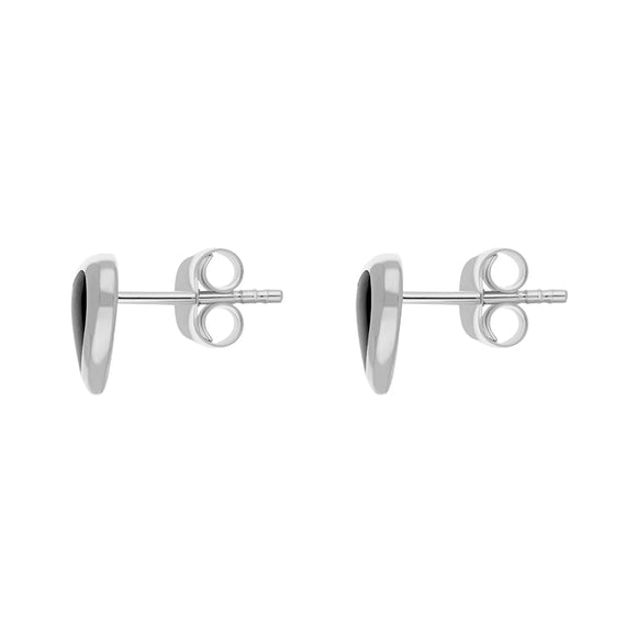 Sterling Silver Whitby Jet Heart Stud Earrings. E2263.