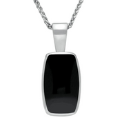 9ct White Gold Whitby Jet Barrel Shaped Necklace, P025.