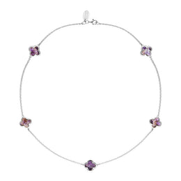 Sterling Silver Blue John Bloom Four Leaf Clover Long Necklace