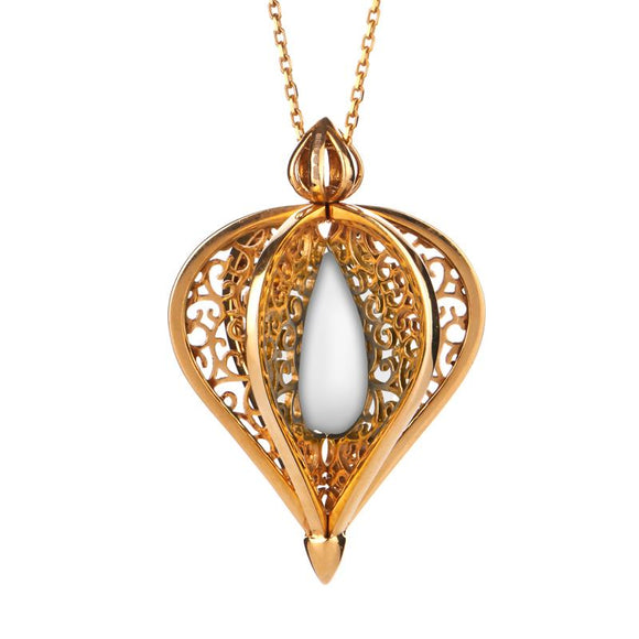 Yellow Gold Vermeil Bauxite Flore Filigree Droplet Necklace P2330C