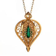 Yellow Gold Vermeil Malachite Flore Filigree Small Necklace P2338C