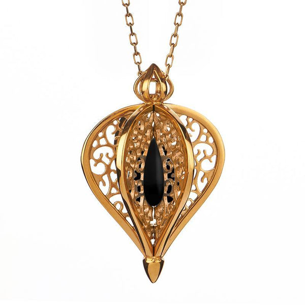Yellow Gold Vermeil Whitby Jet Flore Filigree Small Necklace P2338C