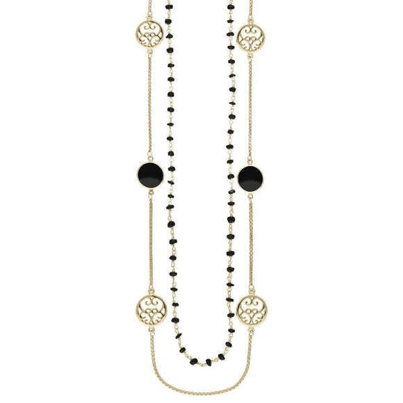 Yellow Gold Whitby Jet Flore Filigree Row Necklace, N1130
