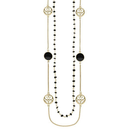 Yellow Gold Whitby Jet Flore Filigree Row Necklace, N1130