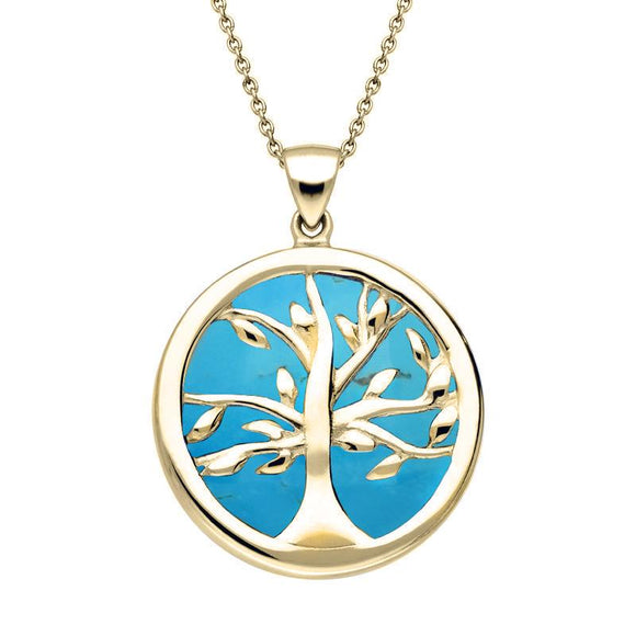 9ct Yellow Gold Turquoise Medium Round Tree of Life Necklace P3441
