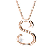 Love Letters 18ct Rose Gold 0.10ct Diamond Initial S Necklace
