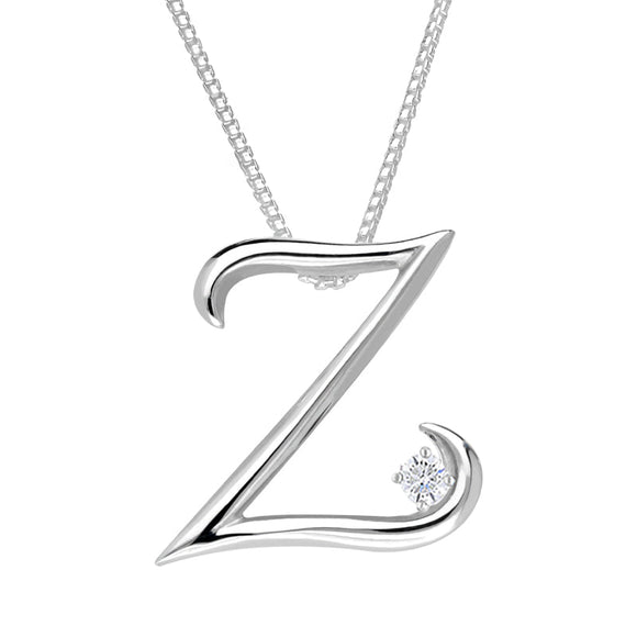 Love Letters 18ct White Gold 0.10ct Diamond Initial Z Necklace