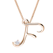 Love Letters 9ct Rose Gold 0.10ct Diamond Initial F Necklace