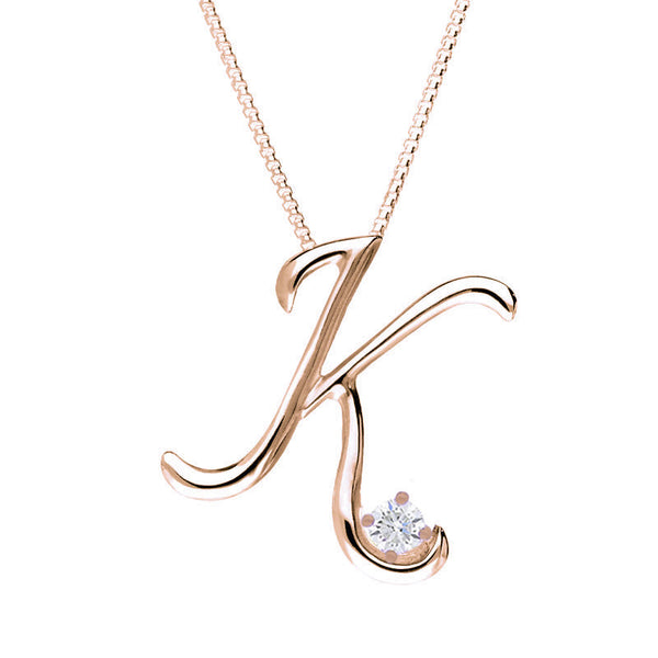 Love Letters 9ct Rose Gold 0.10ct Diamond Initial K Necklace