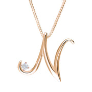 Love Letters 9ct Rose Gold 0.10ct Diamond Initial N Necklace