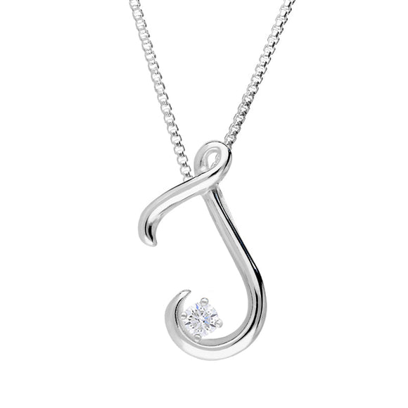 Love Letters 9ct White Gold 0.10ct Diamond Initial J Necklace