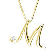 Love Letters 9ct Yellow Gold 0.10ct Diamond Initial M Necklace