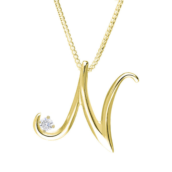 Love Letters 9ct Yellow Gold 0.10ct Diamond Initial N Necklace