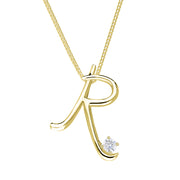 Love Letters 9ct Yellow Gold 0.10ct Diamond Initial R Necklace