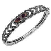 Sterling Silver Blue John Marcasite Two Stone Pear Bangle B881