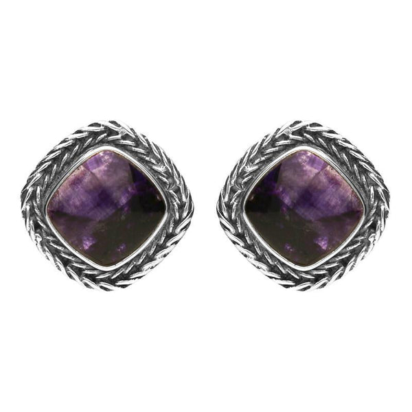 Silver Blue John Cushion Foxtail Earrings. E1841.