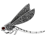 Sterling Silver Marcasite Garnet House Style Flying Dragonfly Brooch M339