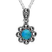 Sterling Silver Turquoise Marcasite Round Bead Edge Two Piece Set