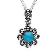 00114415 C W Sellors Sterling Silver Turquoise Marcasite Rounded Bead Edge Necklace, P2311.