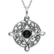 Sterling Silver Whitby Jet Four Point Cross Necklace. P2551.