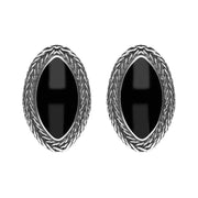 Whitby Jet Earrings Foxtail Large Marquise Silver. E1845.